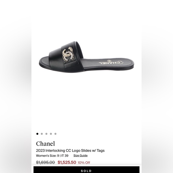 New CHANEL Black Leather Sandal Slide Lambskin CC Pearls Crystals Flats … - Picture 4 of 11